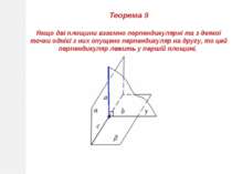 Теорема 9 Якщо дві площини взаємно перпендикулярні та з деякої точки однієї з...