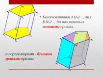 Багатокутники A1A2 ... An і B1B2 ... Bn називаються основами призми, а парале...