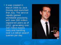 It was created in March 2006 by Jack Dorsey and launched that July. The servi...