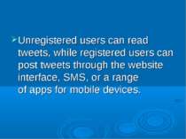 Unregistered users can read tweets, while registered users can post tweets th...