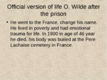 Official version of life O. Wilde after the prison He went to the France, cha...