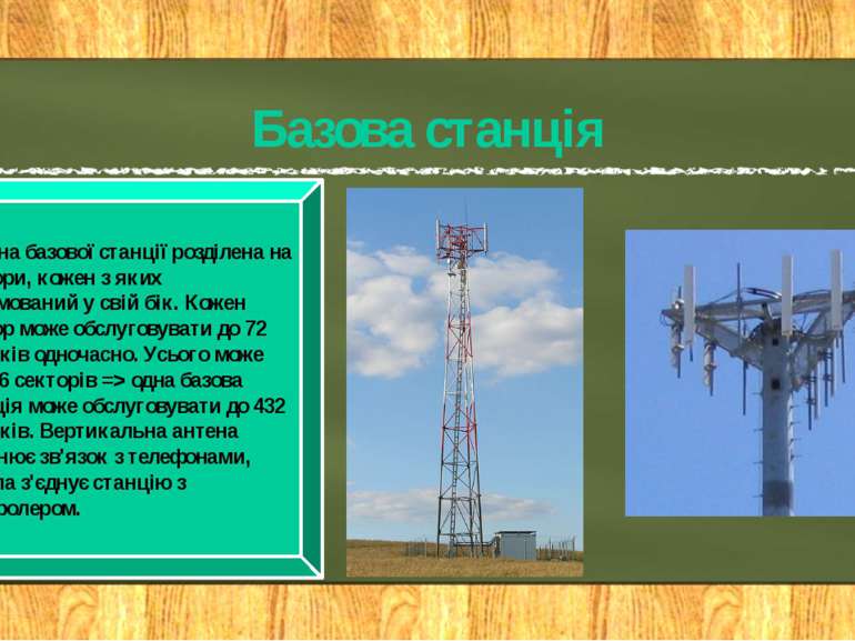 Базова станція Антена базової станції розділена на сектори, кожен з яких спря...