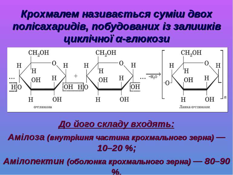 Крохмалем називається суміш двох полісахаридів, побудованих із залишків циклі...