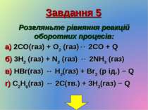 Завдання 5 Розгляньте рівняння реакцій оборотних процесів: а) 2CO(газ) + O2 (...