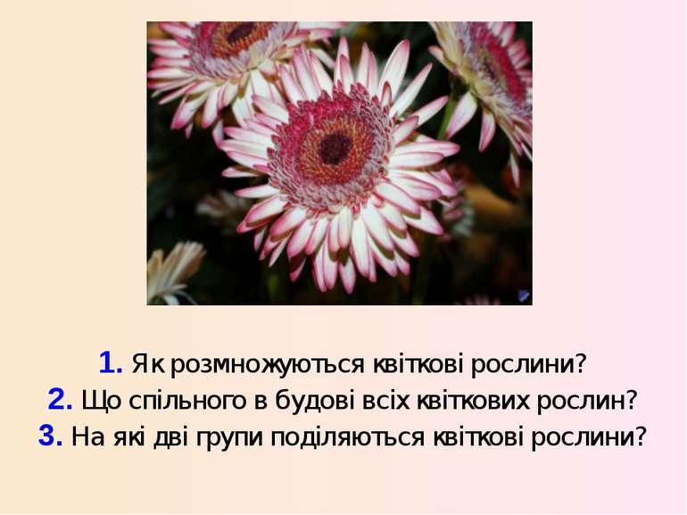 1. Як розмножуються квіткові рослини? 2. Що спільного в будові всіх квіткових...