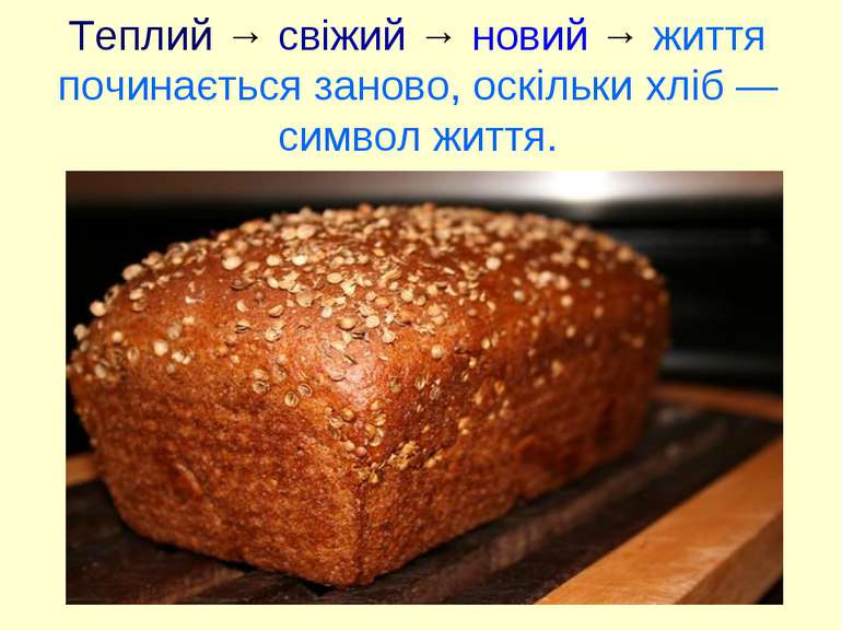 Теплий → свіжий → новий → життя починається заново, оскільки хліб — символ жи...