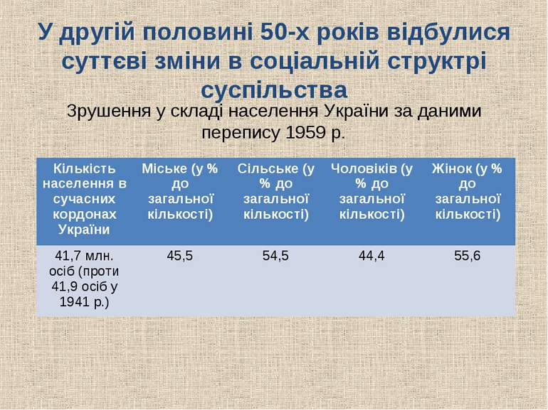 У другій половині 50-х років відбулися суттєві зміни в соціальній структрі су...