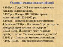 Основні етапи колективізації 1928р. - Уряд СРСР ухвалив рішення про суцільну ...