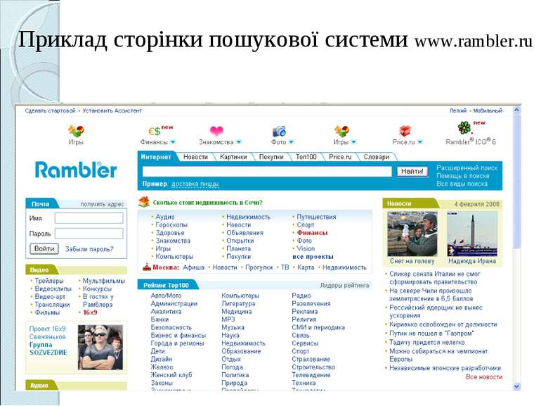 Приклад сторінки пошукової системи www.rambler.ru