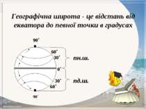 Географічна широта - це відстань від екватора до певної точки в градусах 90˚ ...