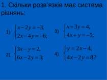 1. Скільки розв’язків має система рівнянь: 1) 2) 3) 4)