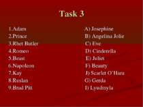 Task 3 1.Adam A) Josephine 2.Prince B) Angelina Jolie 3.Rhet Butler C) Eve 4....