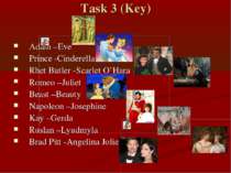 Task 3 (Key) Adam –Eve Prince -Cinderella Rhet Butler -Scarlet O’Hara Romeo –...