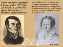 Батько Михайло Андрійович Достоєвський (1787 -1839). Був лікарем в Маріїнські...
