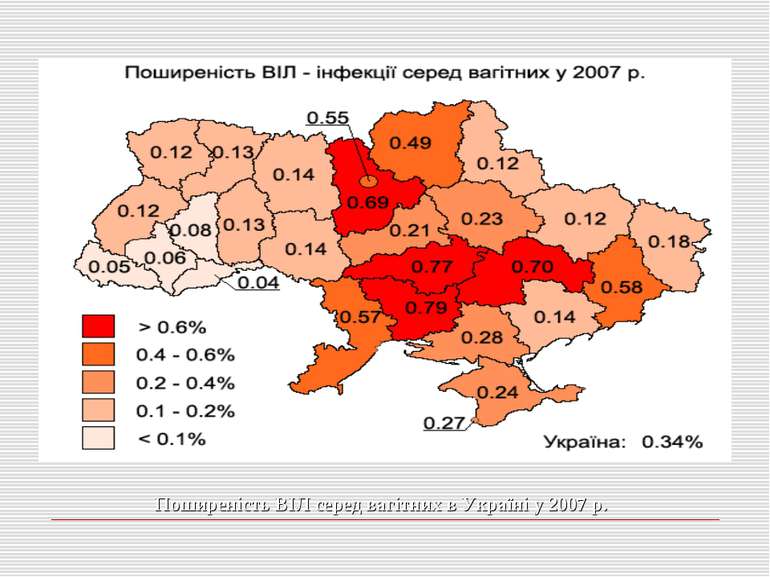 Поширеність ВІЛ серед вагітних в Україні у 2007 р.