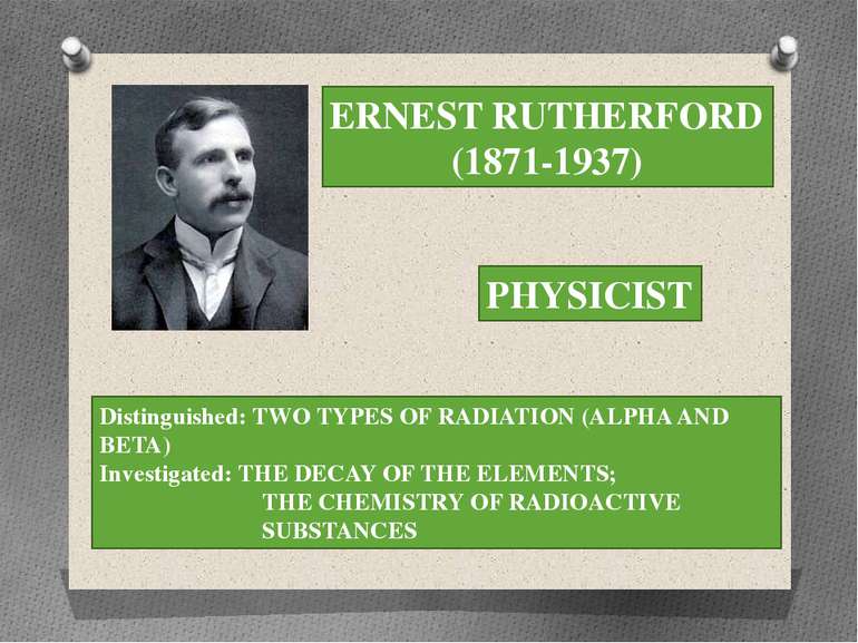 ERNEST RUTHERFORD (1871-1937) PHYSICIST Distinguished: TWO TYPES OF RADIATION...