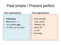Past simple / Present perfect Time expressions:   Yesterday last week (...) s...