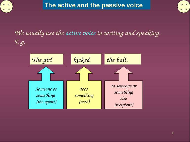 * We usually use the active voice in writing and speaking. E.g. The girl Some...