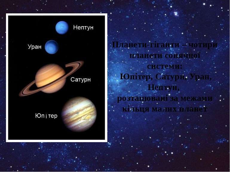 Планети-гіганти – чотири планети сонячної системи: Юпітер, Сатурн, Уран, Непт...