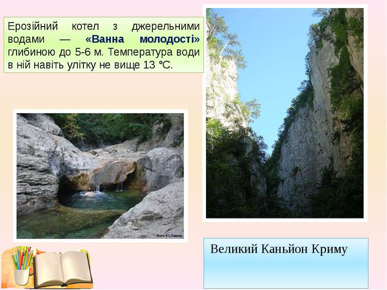 Великий Каньйон Криму Ерозійний котел з джерельними водами — «Ванна молодості...