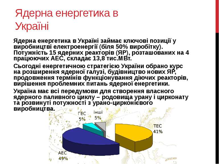 Ядерна енергетика в Україні Ядерна енергетика в Україні займає ключові позиці...