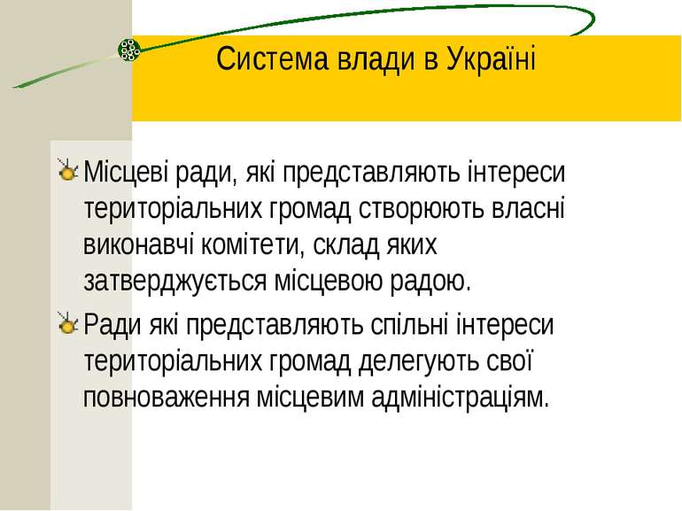 Система влади в Україні Місцеві ради, які представляють інтереси територіальн...
