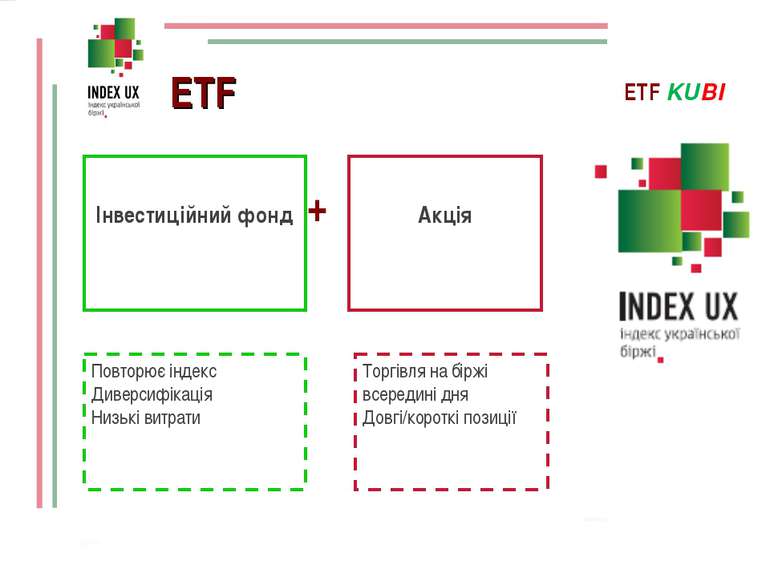 + = ETF Інвестиційний фонд Акція ETF KUBI Повторює індекс Диверсифікація Низь...