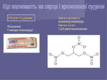 Нітрогліцерин Показання: напади стенокардії Хімічна формула: CHONO2(CH2ONO2)2...