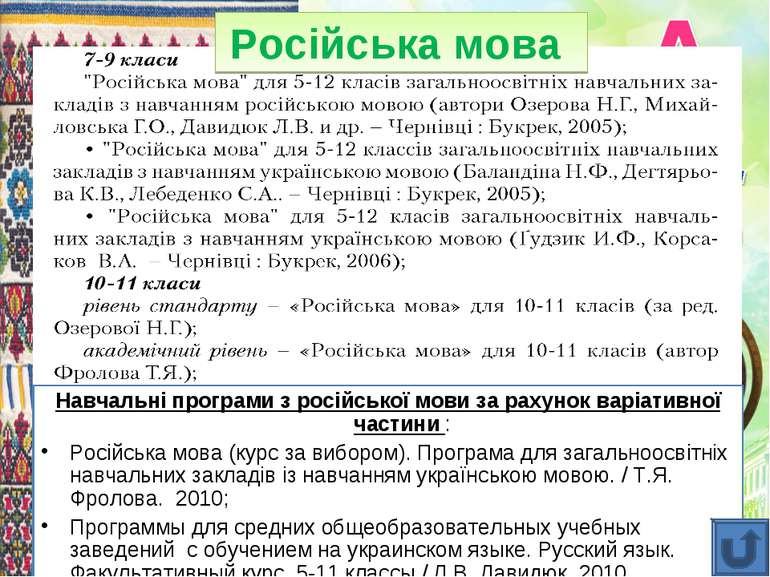 Навчальні програми з російської мови за рахунок варіативної частини : Російсь...