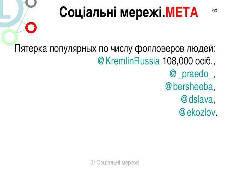 * Пятерка популярных по числу фолловеров людей: @KremlinRussia 108,000 осіб.,...