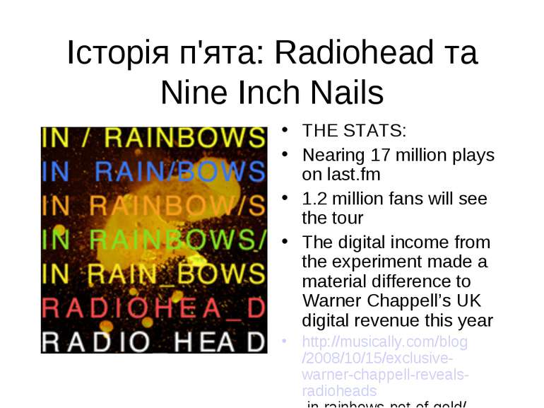 Історія п'ята: Radiohead та Nine Inch Nails THE STATS: Nearing 17 million pla...