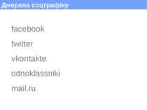 Джерела соцтрафіку facebook twitter vkontakte odnoklassniki mail.ru (c) Макси...