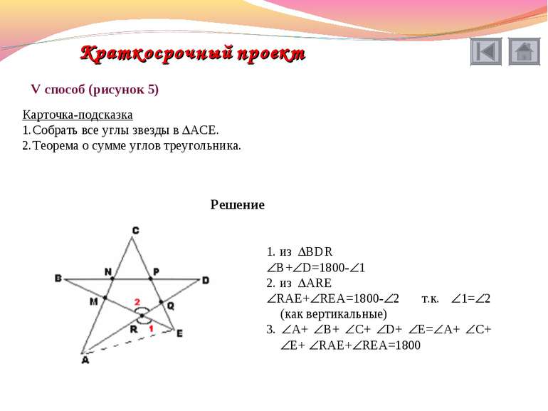 V способ (рисунок 5) Карточка-подсказка Собрать все углы звезды в ACE. Теорем...