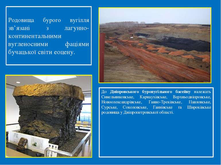Родовища бурого вугілля зв’язані з лагунно-континентальними вугленосними фаці...