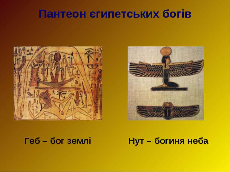 Пантеон єгипетських богів Геб – бог землі Нут – богиня неба