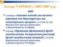 2005 Семінари «Активні методи та техніки навчання для бакалаврських та магіст...