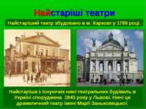 Найстаріші театри Найстаріший театр збудовано в м. Харкові у 1789 році. Найст...