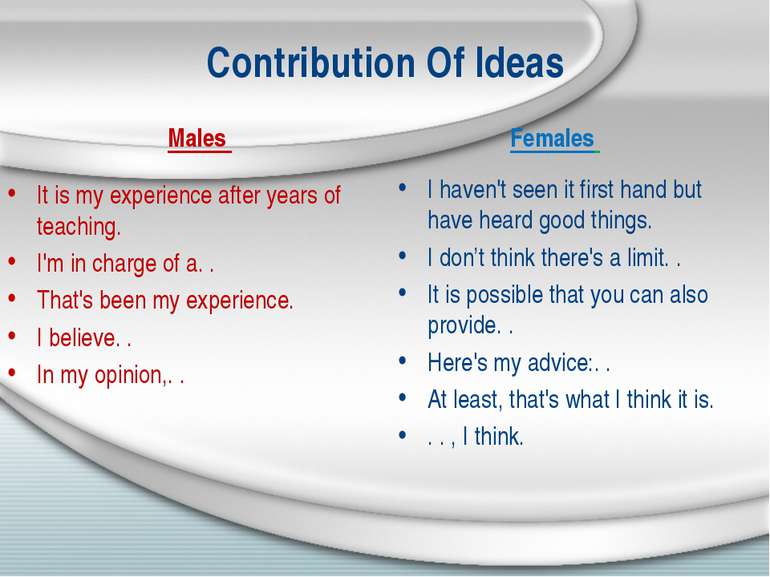 Contribution Of Ideas Males It is my experience after years of teaching. I'm ...