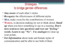 Strategies to bridge gender differences Stay aware of each other’s styles Rec...