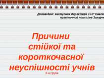 Доповідачі: заступник директора з НР Павленок А.Д., практичний психолог Захар...