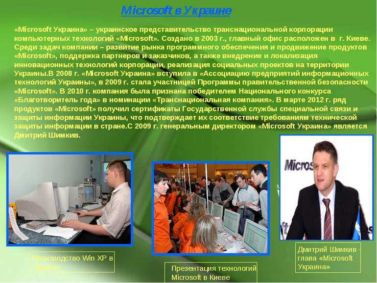 Microsoft в Украине Дмитрий Шимкив - глава «Microsoft Украина» «Microsoft Укр...