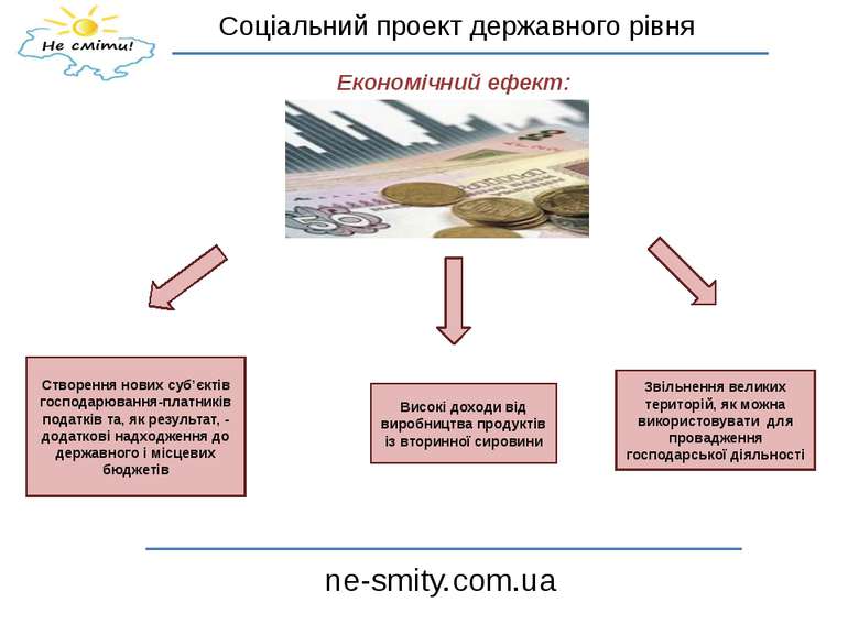Соціальний проект державного рівня ne-smity.com.ua Економічний ефект: Створен...