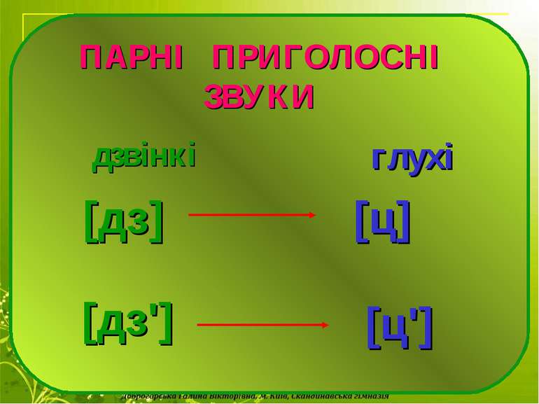 ПАРНІ ПРИГОЛОСНІ ЗВУКИ [ц] дзвінкі глухі [дз] [дз'] [ц']