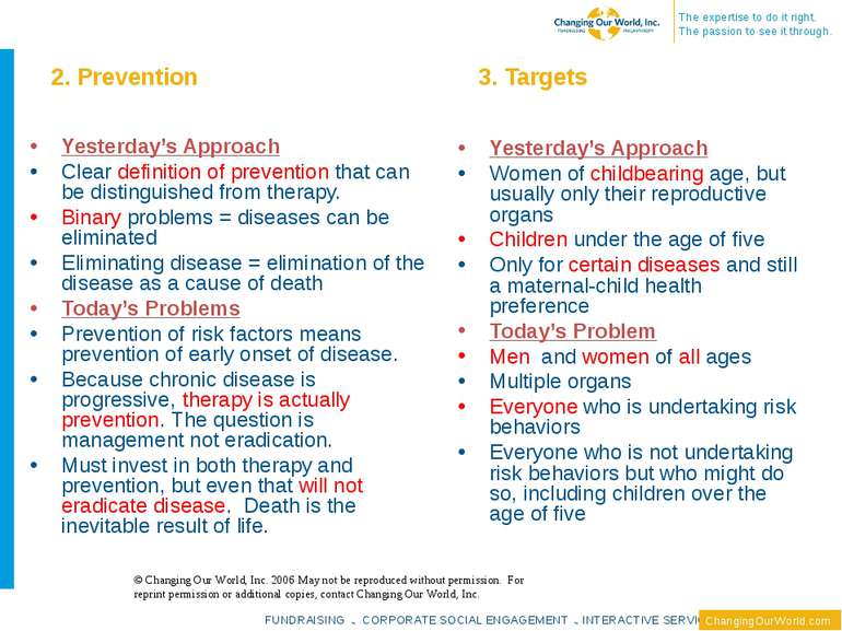 2. Prevention 3. Targets Yesterday’s Approach Clear definition of prevention ...