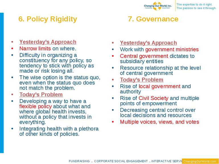 6. Policy Rigidity 7. Governance Yesterday’s Approach Narrow limits on where....