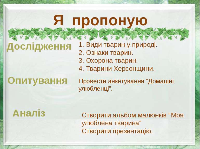 1. Види тварин у природі. 2. Ознаки тварин. 3. Охорона тварин. 4. Тварини Хер...