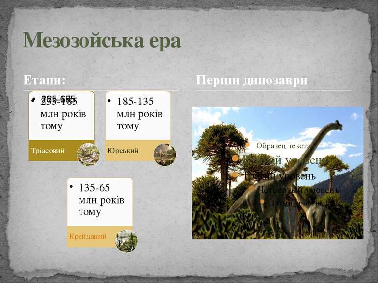 Етапи: Мезозойська ера Перши динозаври