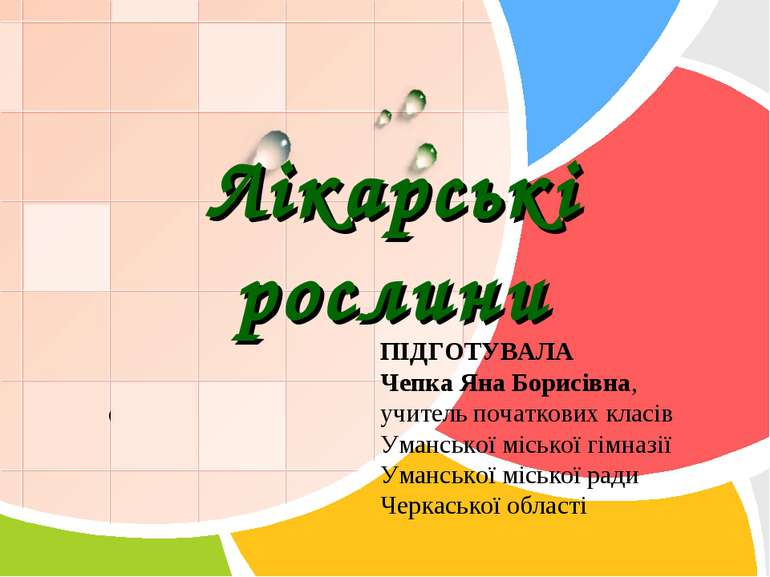 Лікарські рослини ПІДГОТУВАЛА Чепка Яна Борисівна, учитель початкових класів ...