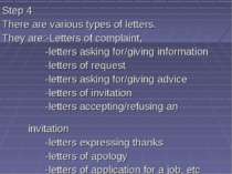 Step 4 There are various types of letters. They are:-Letters of complaint, -l...