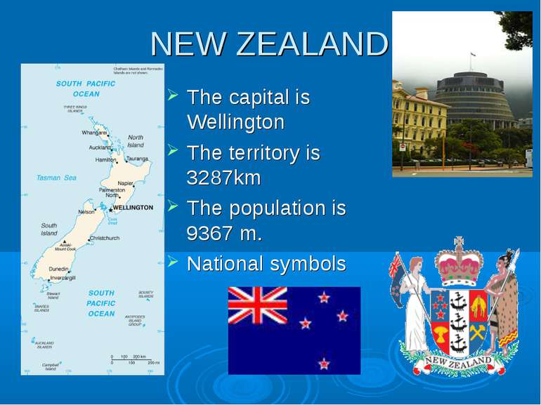 NEW ZEALAND The capital is Wellington The territory is 3287km The population ...